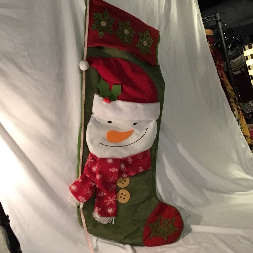 Festive Green and Red Snowman Christmas Stocking